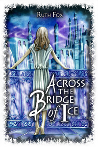Girl resting against a blue white bridge of ice