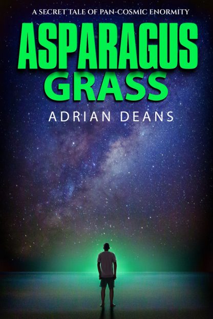 Cover - man standing under stars lit by green light